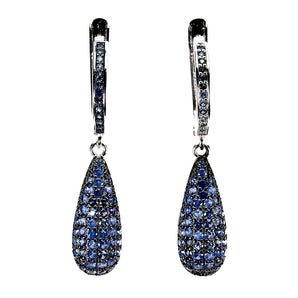 925 Sterling Silver Earrings Blue Sapphire Round Diamond Cut Gemstone Jewelry