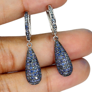 925 Sterling Silver Earrings Blue Sapphire Round Diamond Cut Gemstone Jewelry
