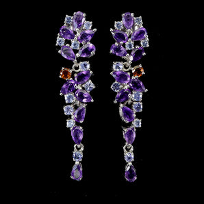 925 Sterling Silver Earrings Pear Amethyst Sapphire Tanzanite Gemstone Jewelry