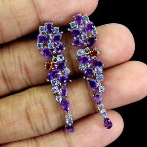 925 Sterling Silver Earrings Pear Amethyst Sapphire Tanzanite Gemstone Jewelry