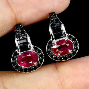 925 Sterling Silver Earrings Oval Ruby 7x5mm Spinel Natural Gemstone Jewelry