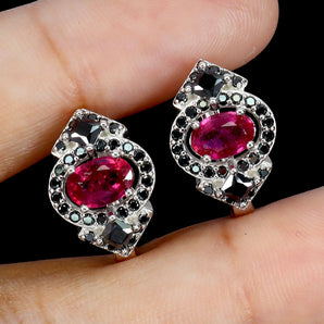 925 Sterling Silver Earrings Oval Ruby 6x4mm Spinel Natural Gemstone Jewelry