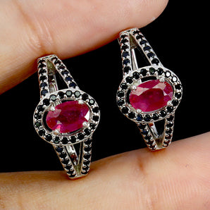 925 Sterling Silver Earrings Oval Ruby 6x4mm Spinel Natural Gemstone Jewelry