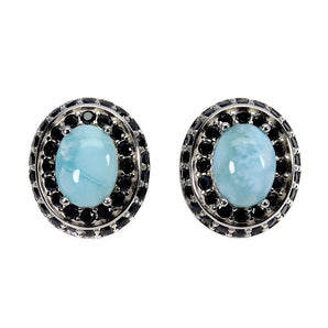 925 Sterling Silver Earrings Oval Larimar 8x6mm Spinel Natural Gemstone Jewelry