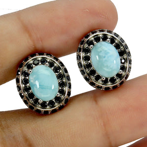 925 Sterling Silver Earrings Oval Larimar 8x6mm Spinel Natural Gemstone Jewelry