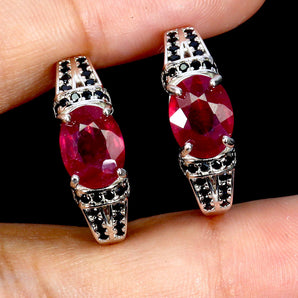 925 Sterling Silver Earrings Oval Ruby 8x6mm Spinel Natural Gemstone Jewelry