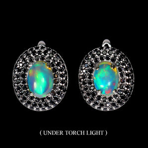 925 Sterling Silver Earrings Oval Fire Opal 7x5mm Spinel Gemstone Jewelry