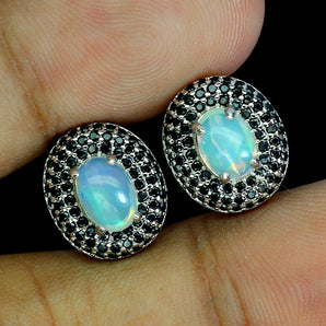 925 Sterling Silver Earrings Oval Fire Opal 7x5mm Spinel Gemstone Jewelry