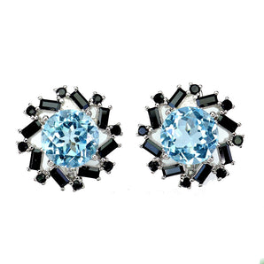 925 Sterling Silver Earrings Round Sky Blue Topaz 8mm Spinel Gemstone Jewelry
