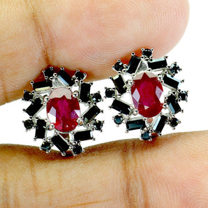 925 Sterling Silver Earrings Oval Ruby 7x5mm Spinel Natural Gemstone Jewelry