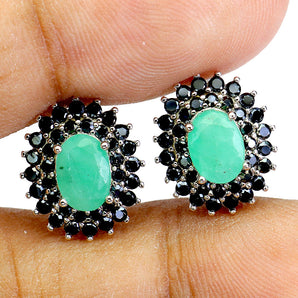 925 Sterling Silver Earrings Oval Emerald 7x5mm Spinel Natural Gemstone Jewelry