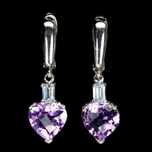 925 Sterling Silver Earrings Heart Amethyst 10mm Sky Blue Topaz Gemstone Jewelry