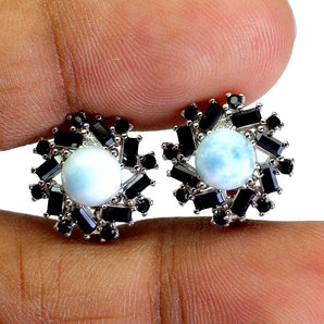925 Sterling Silver Earrings Round Larimar 6mm Spinel Natural Gemstone Jewelry
