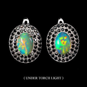 925 Sterling Silver Earrings Oval Fire Opal 7x5mm Spinel Gemstone Jewelry