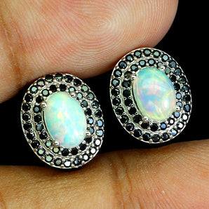 925 Sterling Silver Earrings Oval Fire Opal 7x5mm Spinel Gemstone Jewelry