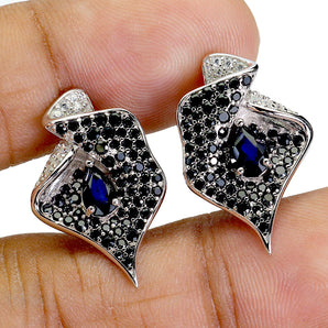 925 Sterling Silver Earrings Pear Sapphire 6x4mm Spinel Natural Gemstone Jewelry