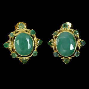 925 Sterling Silver Earrings Oval Emerald 11x9mm Natural Gemstone Jewelry