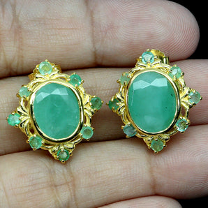 925 Sterling Silver Earrings Oval Emerald 11x9mm Natural Gemstone Jewelry