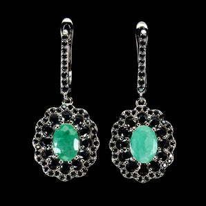 925 Sterling Silver Earrings Oval Emerald 7x5mm Spinel Natural Gemstone Jewelry