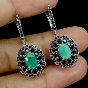 925 Sterling Silver Earrings Oval Emerald 7x5mm Spinel Natural Gemstone Jewelry