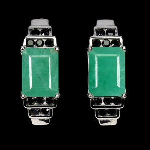 925 Sterling Silver Earrings Octagon Emerald 8x6mm Spinel Gemstone Jewelry