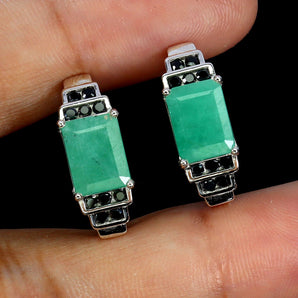 925 Sterling Silver Earrings Octagon Emerald 8x6mm Spinel Gemstone Jewelry