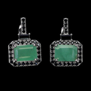 925 Sterling Silver Earrings Octagon Emerald 7x5mm Spinel Gemstone Jewelry