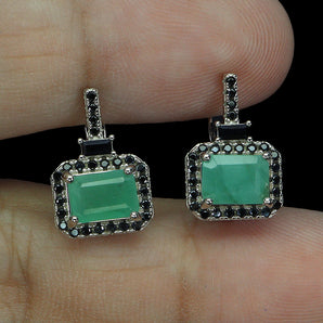 925 Sterling Silver Earrings Octagon Emerald 7x5mm Spinel Gemstone Jewelry