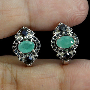 925 Sterling Silver Earrings Oval Emerald 6x4mm Spinel Natural Gemstone Jewelry
