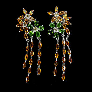 925 Sterling Silver Earrings Oval Chrome Diopside 4x3mm Citrine Gemstone Jewelry