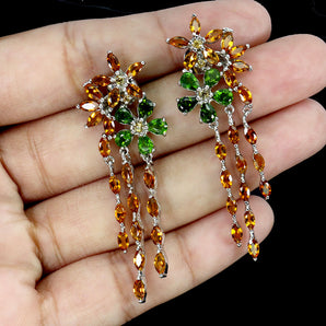925 Sterling Silver Earrings Oval Chrome Diopside 4x3mm Citrine Gemstone Jewelry