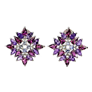 925 Sterling Silver Earrings Pear Rhodolite Garnet Tanzanite Gemstone Jewelry