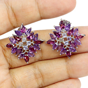 925 Sterling Silver Earrings Pear Rhodolite Garnet Tanzanite Gemstone Jewelry