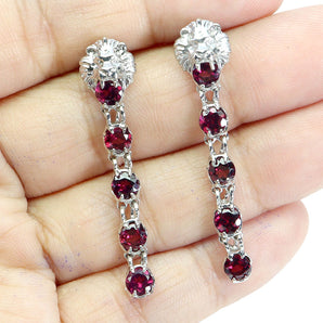 925 Sterling Silver Earrings Round Rhodolite Garnet 4mm Natural Gemstone Jewelry
