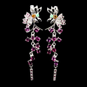 925 Sterling Silver Earrings Oval Rhodolite Garnet Sapphire Gemstone Jewelry