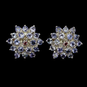 925 Sterling Silver Earrings Round Tanzanite Amethyst Natural Gemstone Jewelry