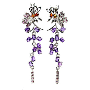 925 Sterling Silver Earrings Oval Amethyst Rhodolite Sapphire Gemstone Jewelry
