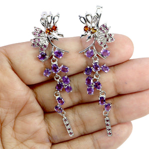 925 Sterling Silver Earrings Oval Amethyst Rhodolite Sapphire Gemstone Jewelry