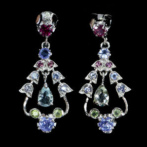 925 Sterling Silver Earrings Pear Aquamarine Peridot Tanzanite Gemstone Jewelry