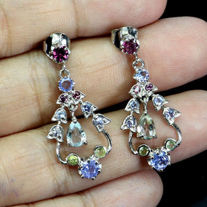 925 Sterling Silver Earrings Pear Aquamarine Peridot Tanzanite Gemstone Jewelry