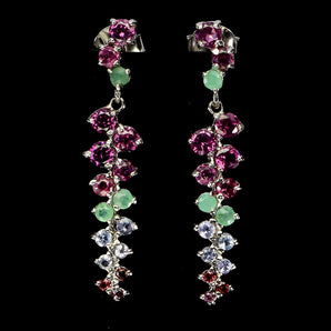 925 Sterling Silver Earrings Round Rhodolite Garnet Tanzanite Gemstone Jewelry