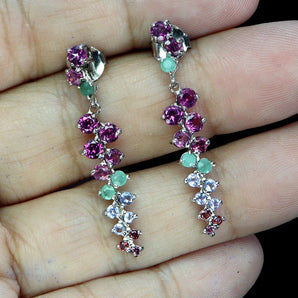 925 Sterling Silver Earrings Round Rhodolite Garnet Tanzanite Gemstone Jewelry