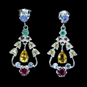 925 Sterling Silver Earrings Pear Citrine Sapphire Tanzanite Gemstone Jewelry