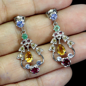 925 Sterling Silver Earrings Pear Citrine Sapphire Tanzanite Gemstone Jewelry