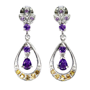925 Sterling Silver Earrings Pear Amethyst 5x4mm Sapphire Gemstone Jewelry