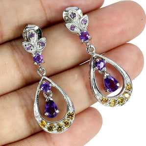 925 Sterling Silver Earrings Pear Amethyst 5x4mm Sapphire Gemstone Jewelry