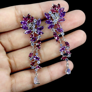 925 Sterling Silver Earrings Marquise Amethyst Tanzanite Gemstone Jewelry