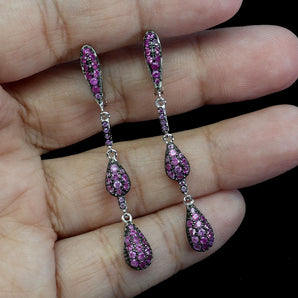 925 Sterling Silver Earrings Pink Sapphire Round Diamond Cut Gemstone Jewelry