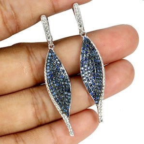 925 Sterling Silver Earrings Sapphire Round Diamond Cut Topaz Gemstone Jewelry