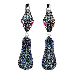 925 Sterling Silver Earrings Blue Sapphire Round Diamond Cut Ruby Gemstone